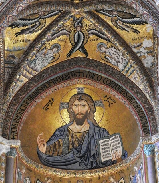 Pantokrator udført i byzantinsk mosaik i Domkirken i Cefalù. Foto: KirstenSoele